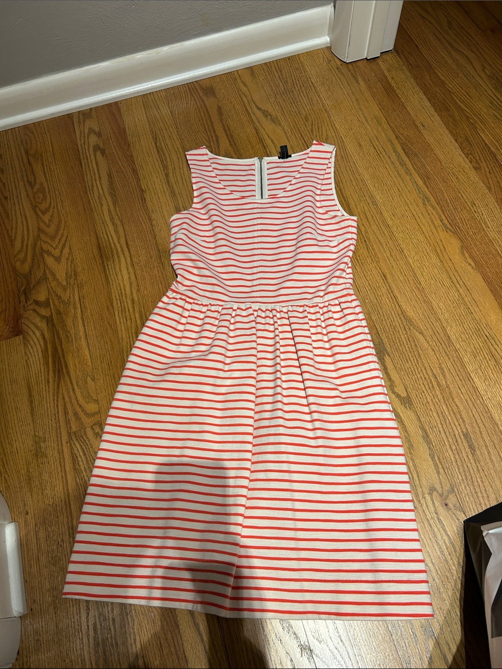 J. Crew White and Coral Striped Sleeveless Dress
